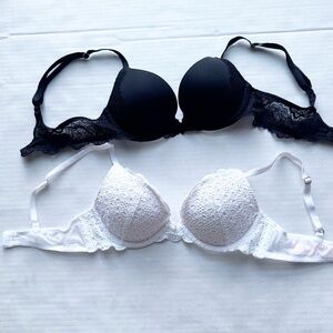 Victorias Secret 2 x Dream Angels Push up Bras in White & Black Lace